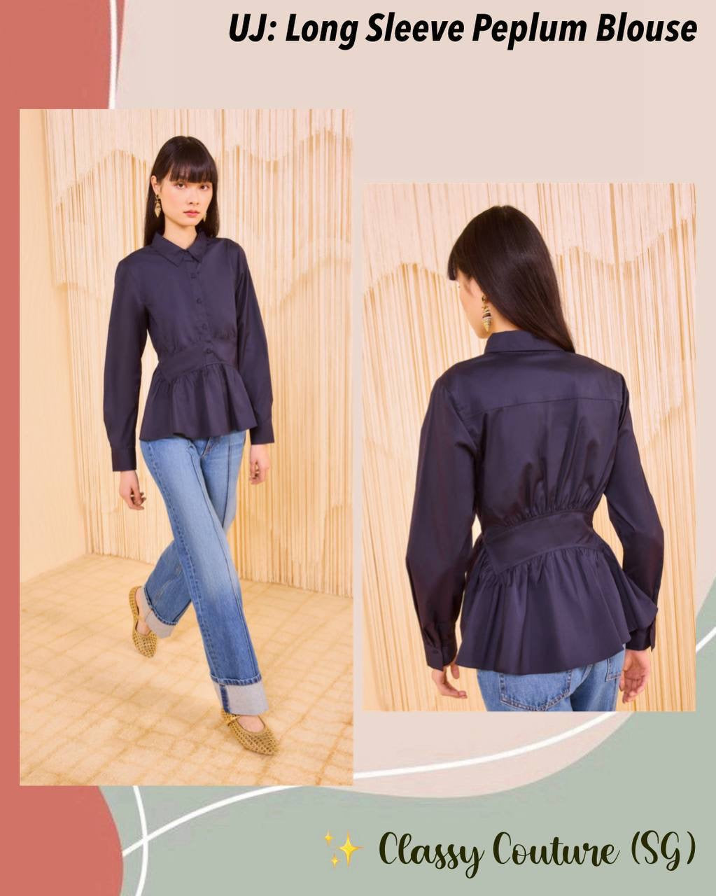 UJ Juna Long Sleeve Peplum Blouse Top