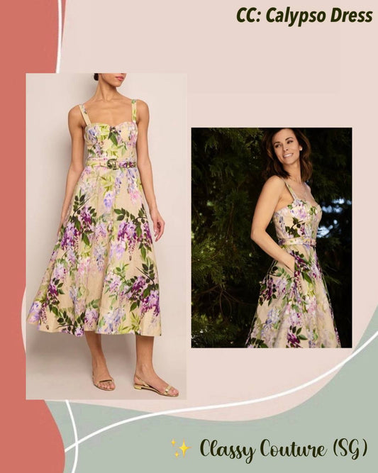 CC Calypso Linen Midi Dress in Wisteria Ginger Root Floral