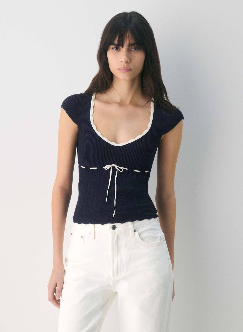 ARZ Soloist Wonder Yarn Viscose-blend Short Sleeve Sweater Top