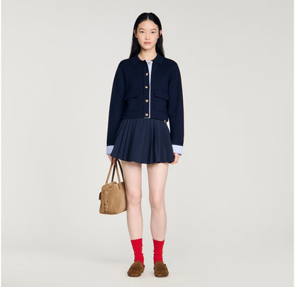 SD Striped Contrast-Trim Wool-Blend Polo Cardigan