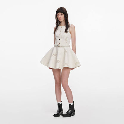 SP Cream Broderie Denim Sleeveless Mini Dress