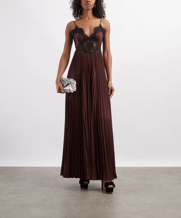 SP Brown Satin Lace Insert Maxi Dress