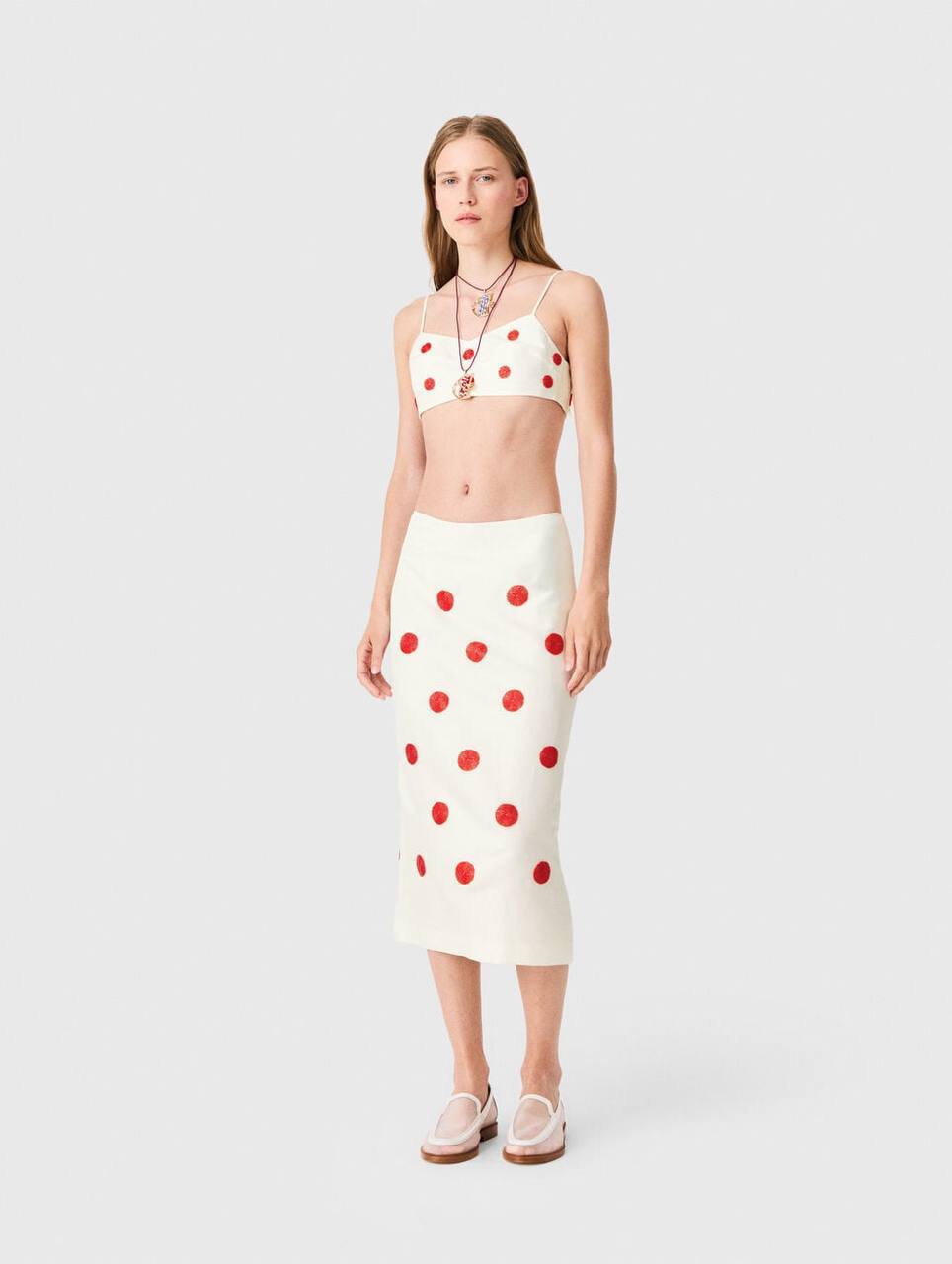 MJ Embroidered Linen-Silk Crop Top | Pencil Skirt