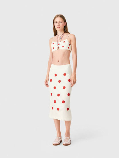 MJ Embroidered Linen-Silk Crop Top | Pencil Skirt
