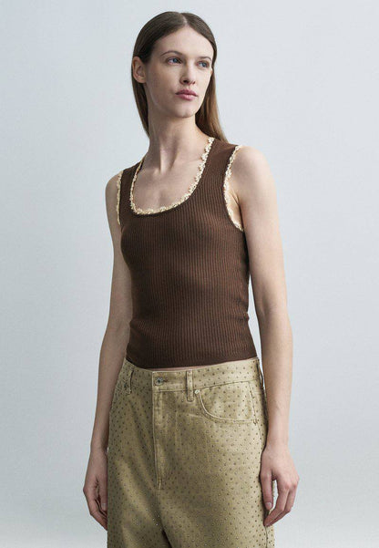 SD Crochet Detail Viscose-blend Knit Tank Top