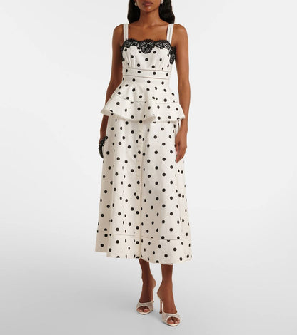 SP Linen-Cotton Polka Dot Midi Dress