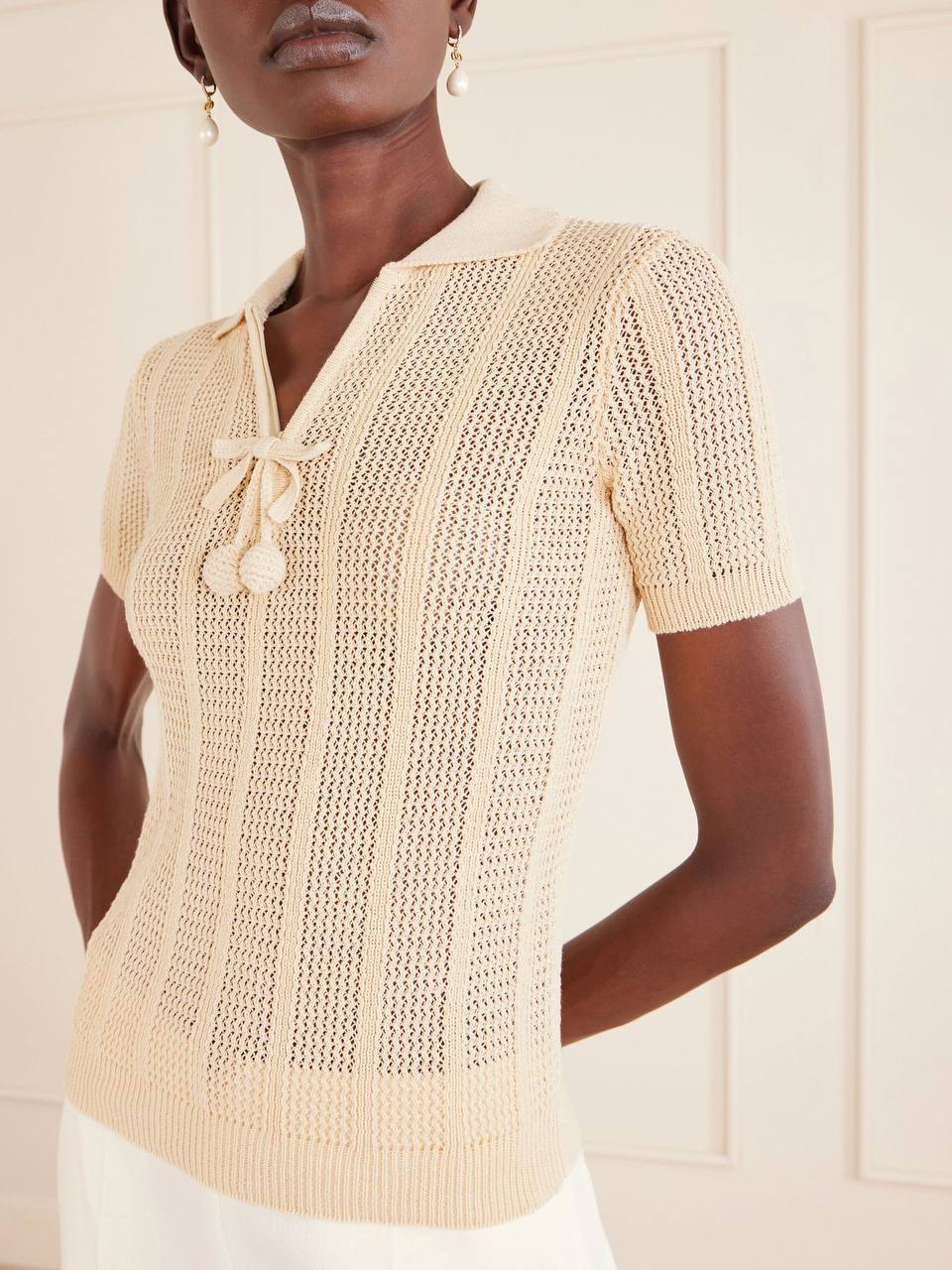 VL Pointelle Knit Cotton Polo Shirt