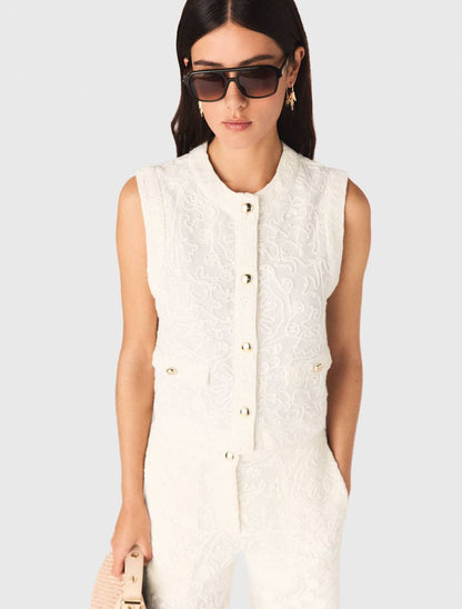 MJ Laros Guipure Lace Sleeveless Jacket Vest Top | Paros Trousers Pant | Cotton Set