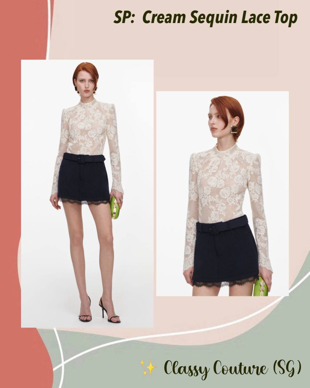 SP Cream Sequin Lace Top