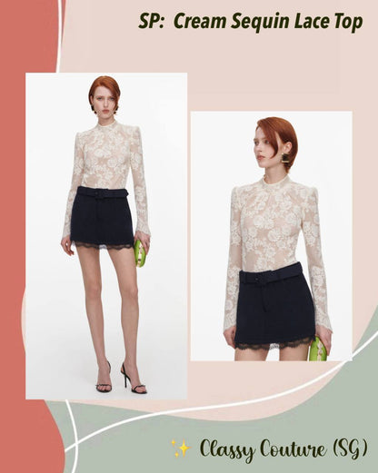 SP Cream Sequin Lace Top