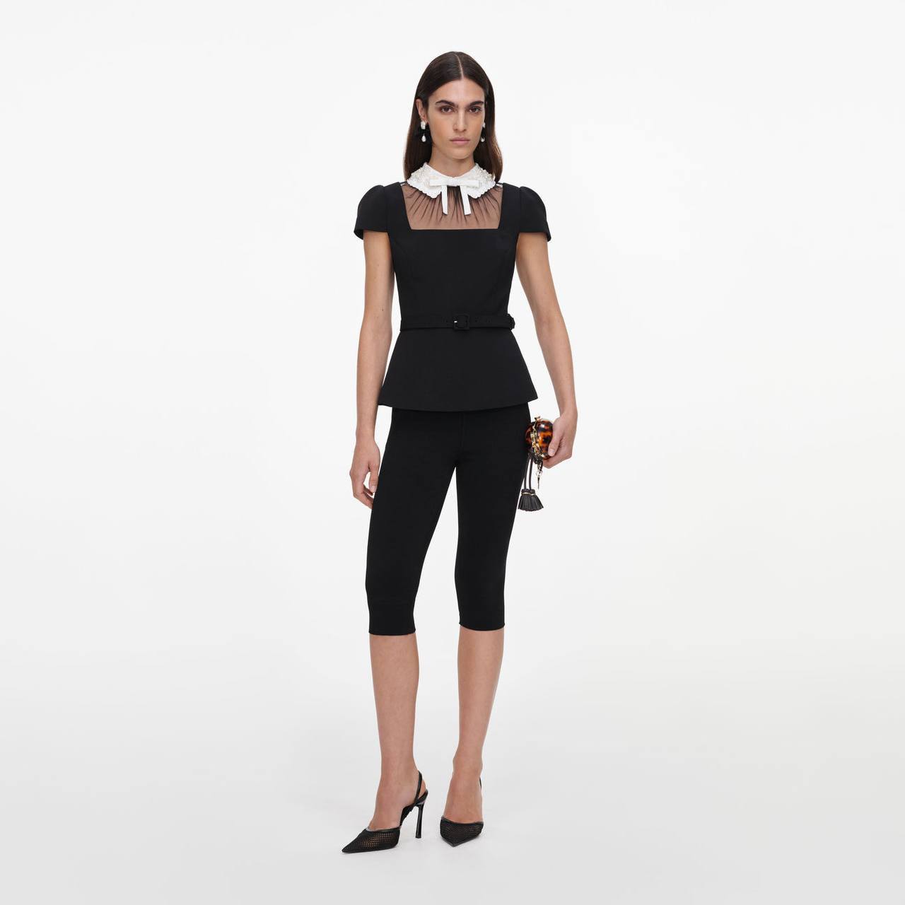 SP Black Crepe Bow Collar Midi Dress | Peplum Top