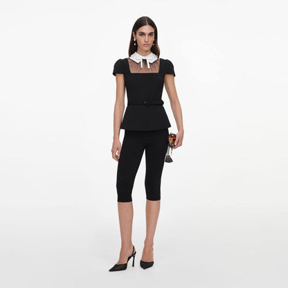 SP Black Crepe Bow Collar Midi Dress | Peplum Top