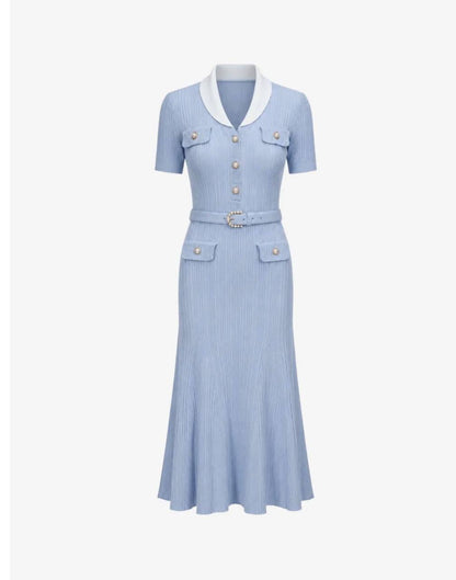 SP Blue Ribbed Knit Midi Dress