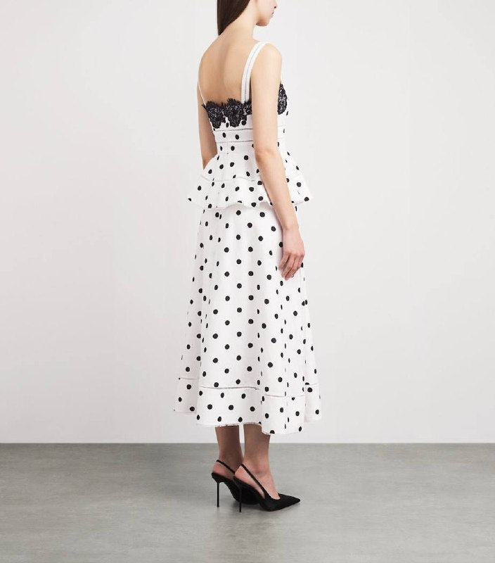 SP Linen-Cotton Polka Dot Midi Dress