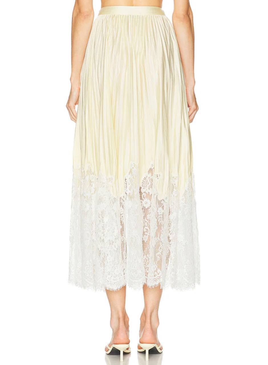 SP Yellow Satin Lace Midi Skirt