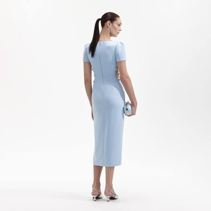 SP Blue Crepe Split Midi Dress