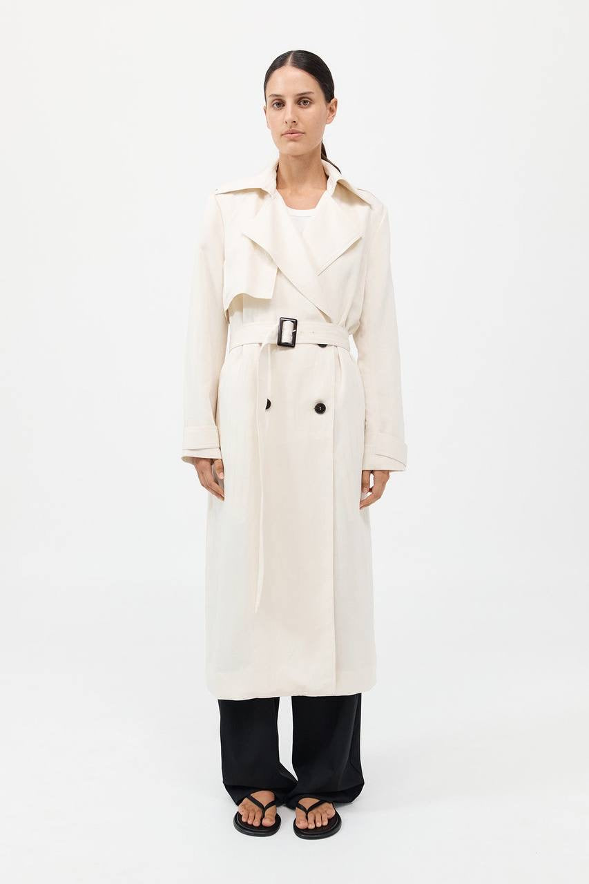 SA Soft Tailored Lyocell-Linen Long Trench Coat