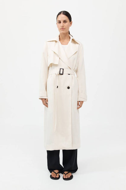 SA Soft Tailored Lyocell-Linen Long Trench Coat