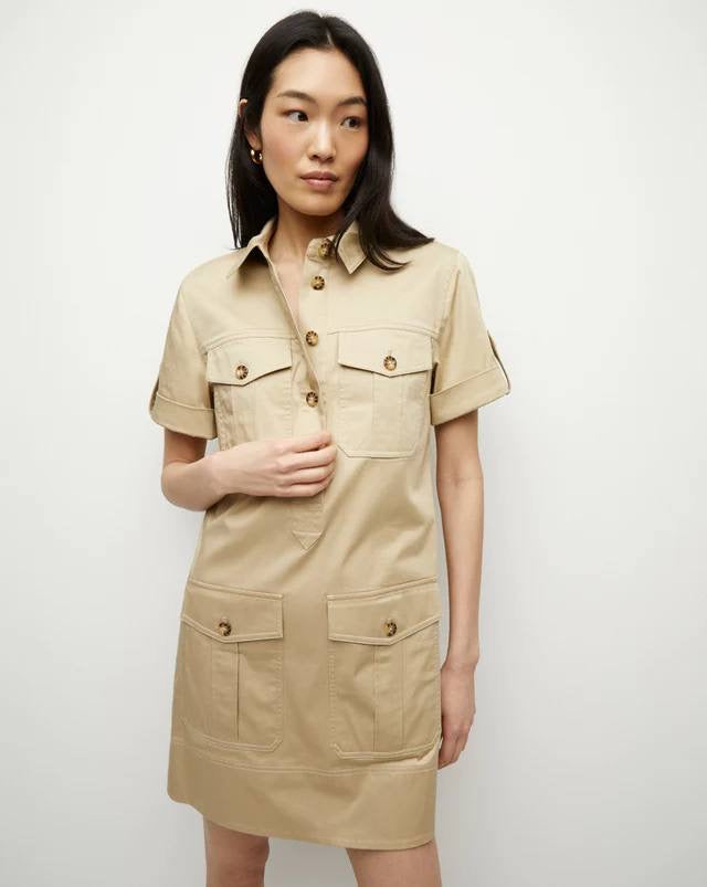 VB Lucca Cargo Cotton Mini Shirtdress Dress in Pebble Khaki