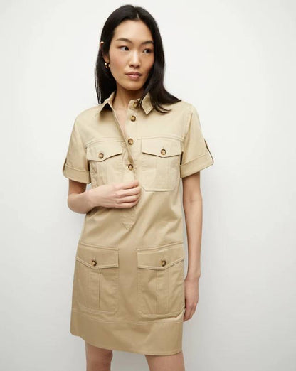 VB Lucca Cargo Cotton Mini Shirtdress Dress in Pebble Khaki