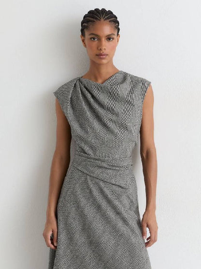 RS Grey Clara Wool-Blend Check Tailored Midi Dress