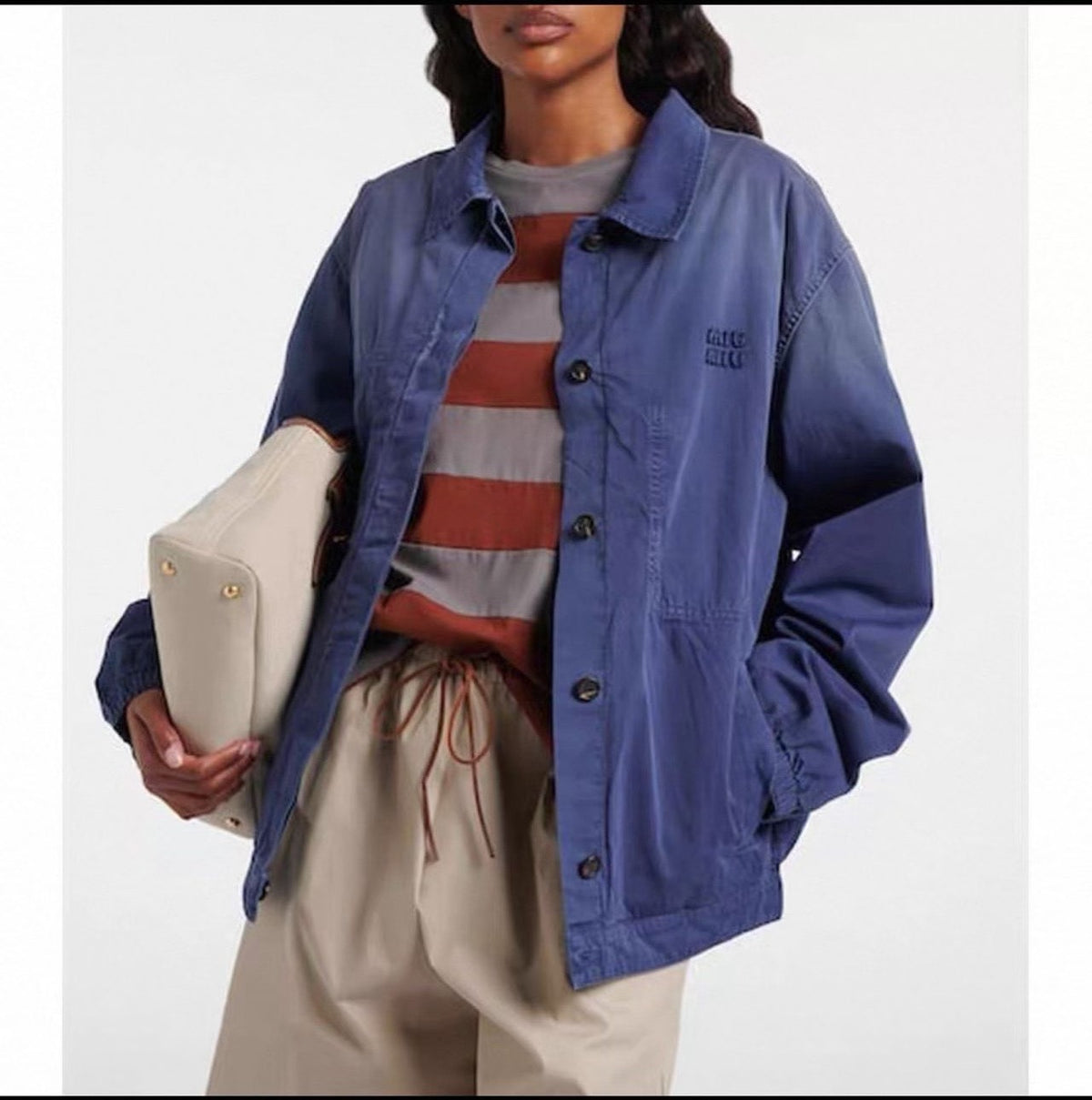Women’s/Unisex Blue Washed Cotton Twill Blouson Jacket Overshirt