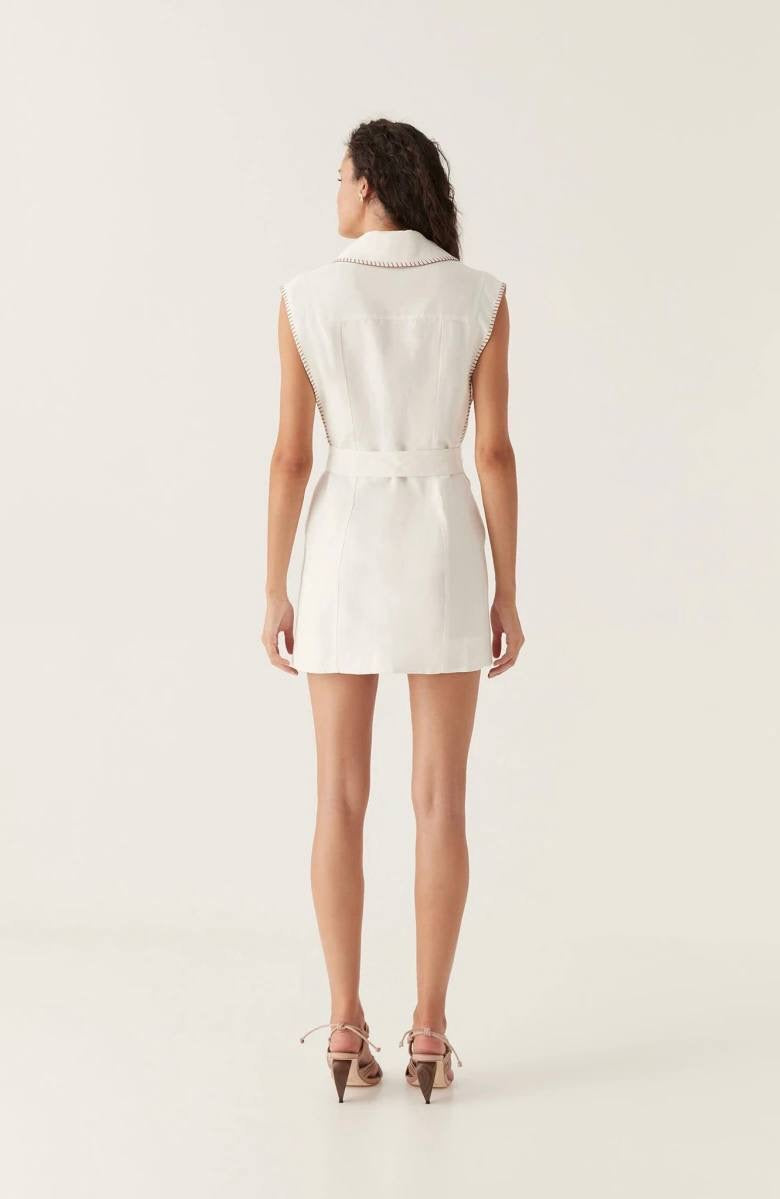 AJ Encompass | Sahira Barbstitch Linen Rayon Utility Mini Dress in Ivory