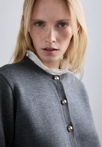 SD Grey Fine Knit Removable Collar Cardigan