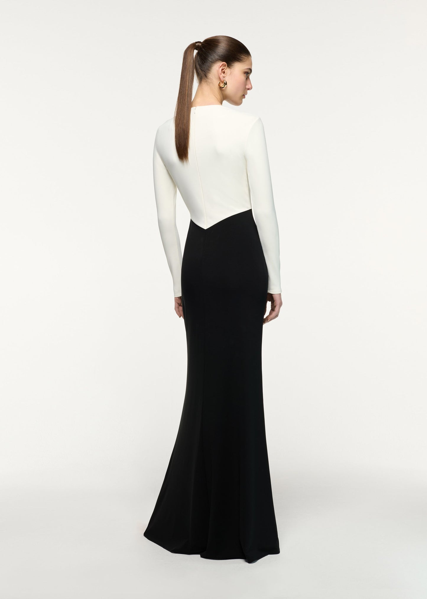 RM Waterfall Twist Drape Contrast Jersey Gown Maxi Dress in Black/white