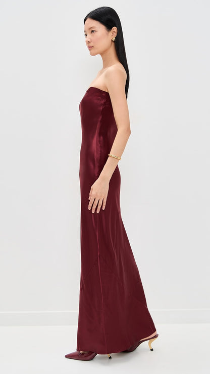 SALE! Oren Strapless Bandeau Silk Maxi Dress with Scarf