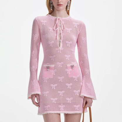 SP Pink Bow Crochet Mini Dress