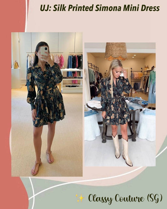 UJ Simona Silk Printed Long Sleeve Mini Dress