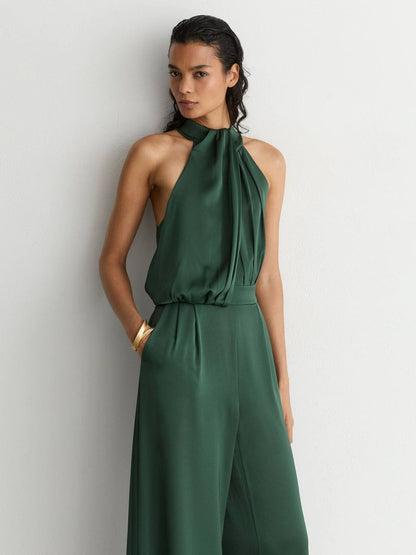 Finley Satin Draped Wide-Leg Jumpsuit