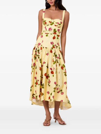 NC Drenica Floral Drop-Waist Linen-Blend Midi Dress