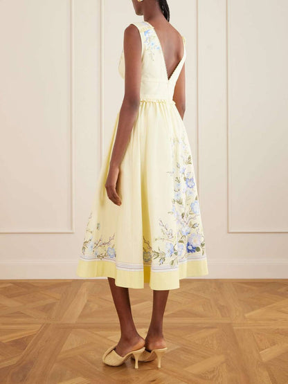 SP Yellow Bow V-neck Dress in Cotton