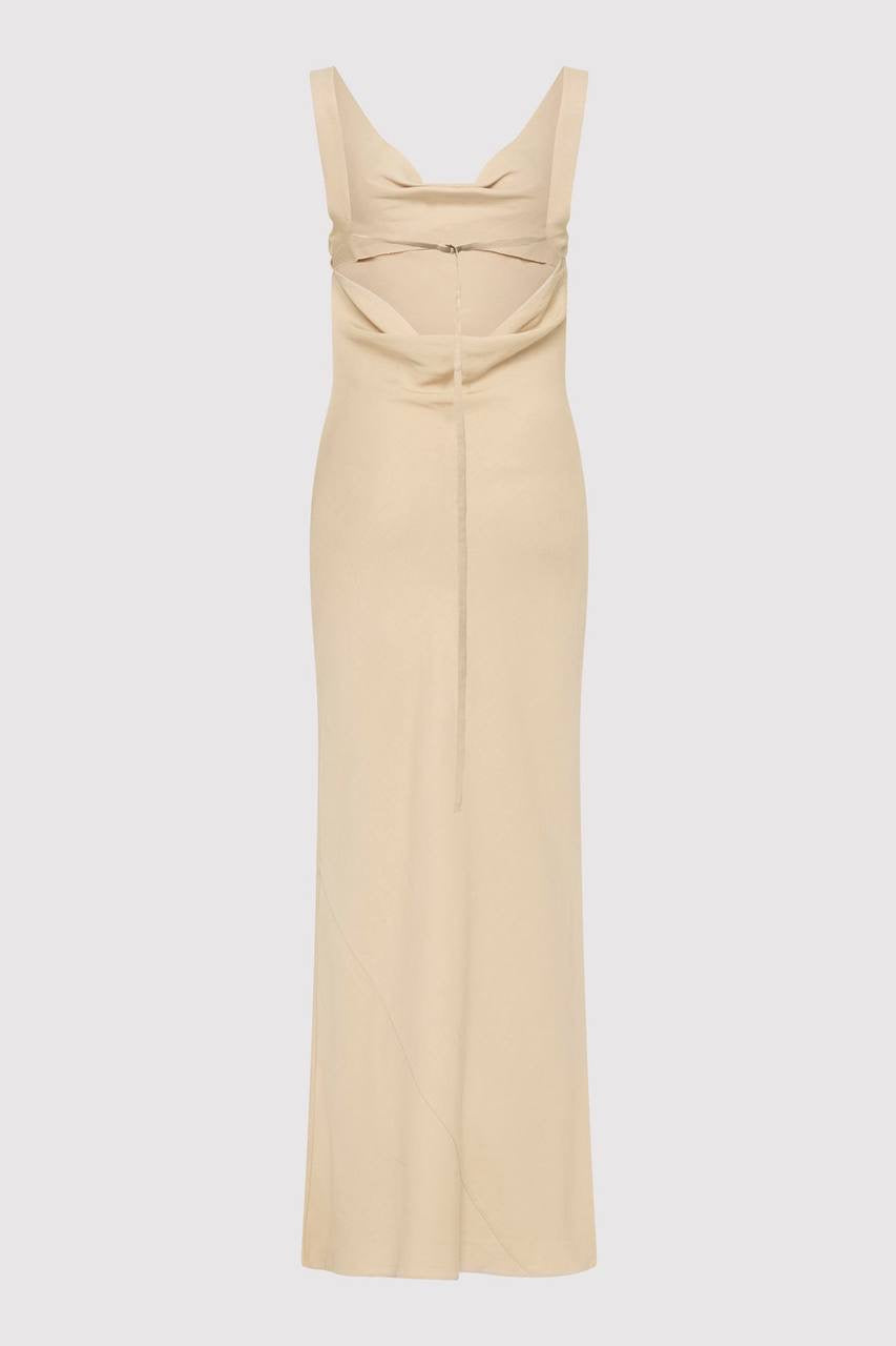 SA Double Drape Cowl Linen-Blend Maxi Dress