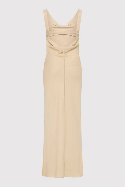 SA Double Drape Cowl Linen-Blend Maxi Dress