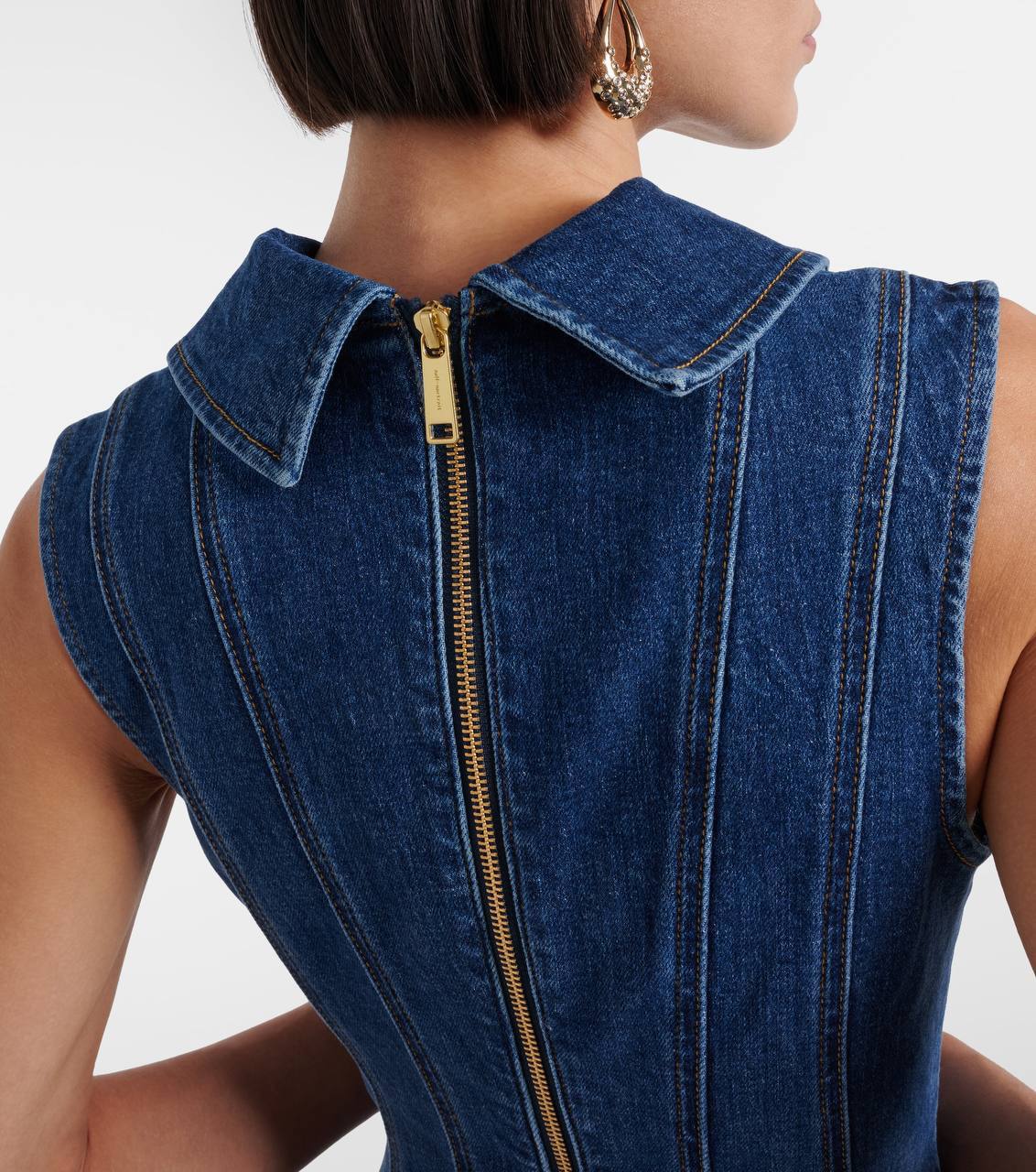 SP Blue Denim Broderie Flared Mini Dress