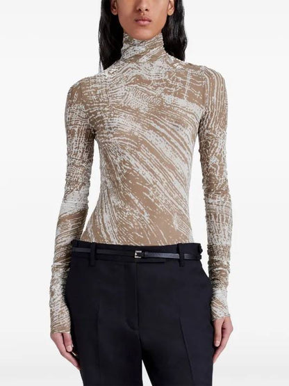 PS Rio Printed Jerset Long Sleeve Mock Neck Top