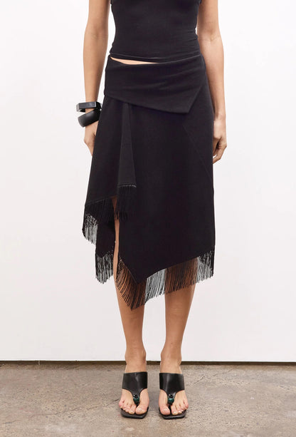 NV After Hours Fringed Cotton-blend Midi Skirt