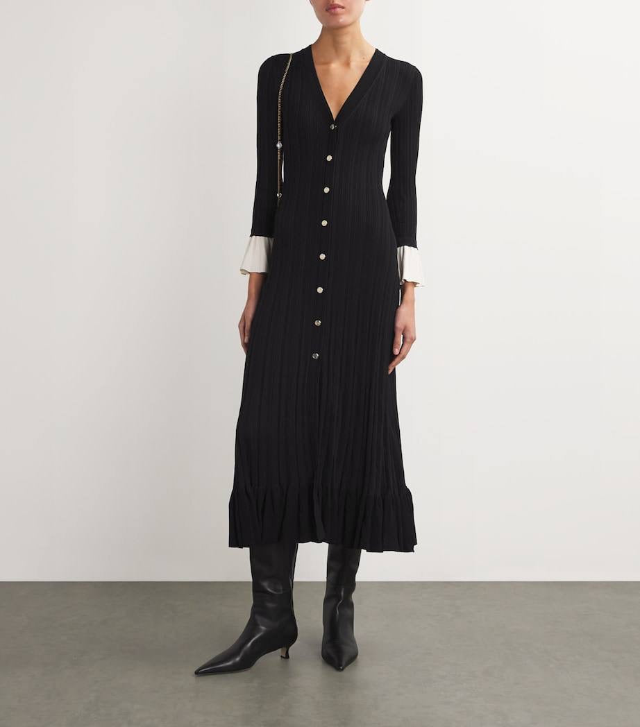 SD Knitted V Neck Contrast Sleeve Midi Dress in Navy blue & Black