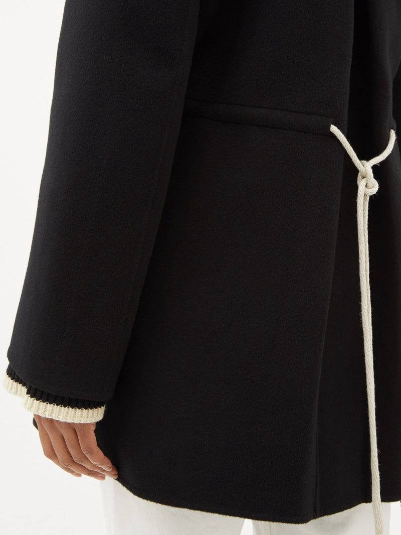 TOT Drawstring-Waist Wool Hooded Jacket