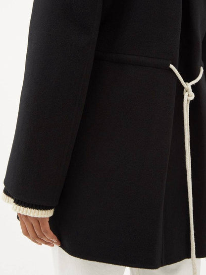 TOT Drawstring-Waist Wool Hooded Jacket