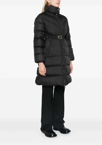 MC Brou Diagonal-Quilted Belted Long Down Jacket