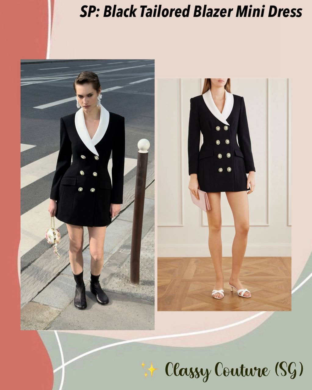 Black Tailored Double-breasted Contrast Collar Blazer Mini Dress