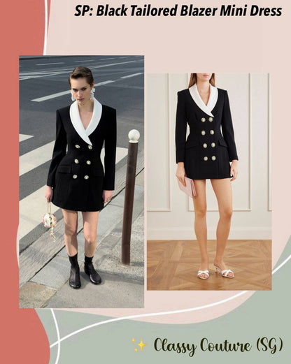 Black Tailored Double-breasted Contrast Collar Blazer Mini Dress