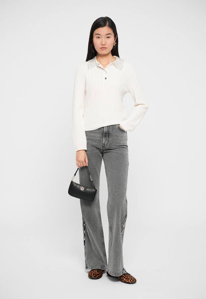 MJ Rhinestone Embellished Collar Cardigan