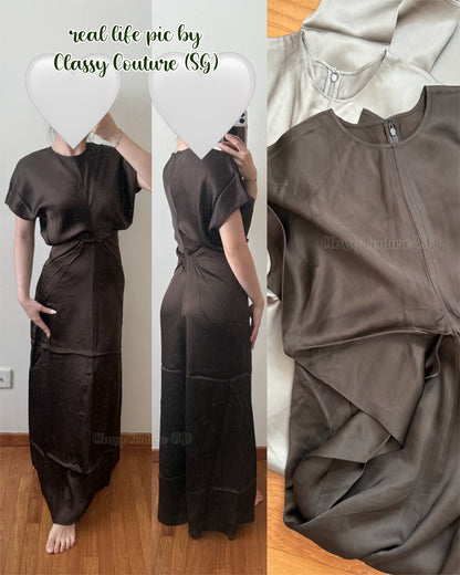TOT Slouch-waist Viscose Satin Midi Maxi Dress