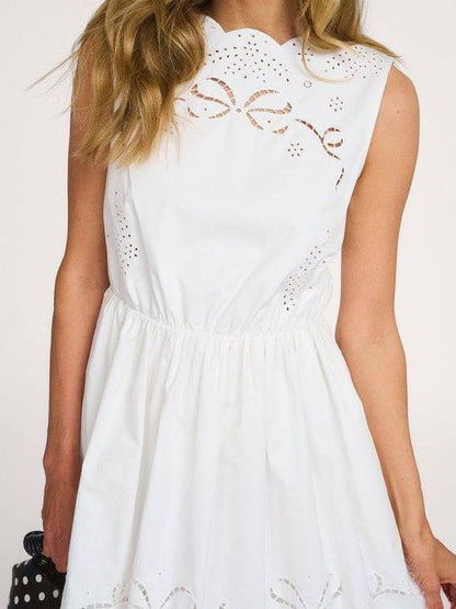 SP White Embroidered Cotton Midi Dress
