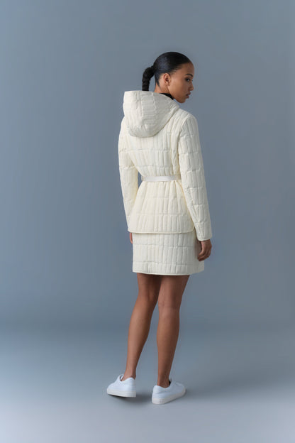 MK Raja Light Down Vertical Quilted Hooded Jacket with Belt